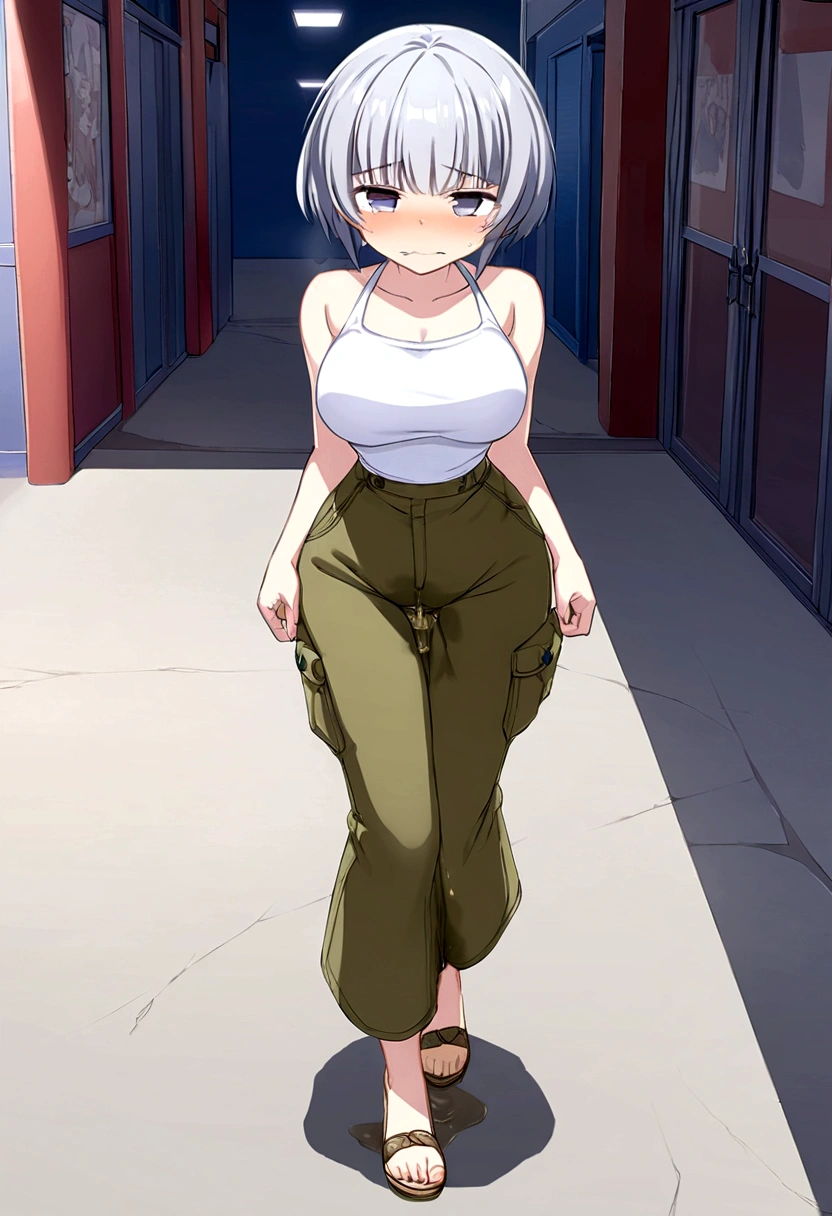 Cold. Runny nose. Nasal mucus. Snot. Urinary incontinence. She wants to pee. She needs to pee. She has a strong, desperate urge to pee. She peed herself. Disabled person. Amputee. Amputated hands. Standing. Full body. Official art. Extremely detailed CG Unity 8k wallpaper. Ideal lighting. Ultra high resolution 4K. Super detailed 8K. A high resolution.