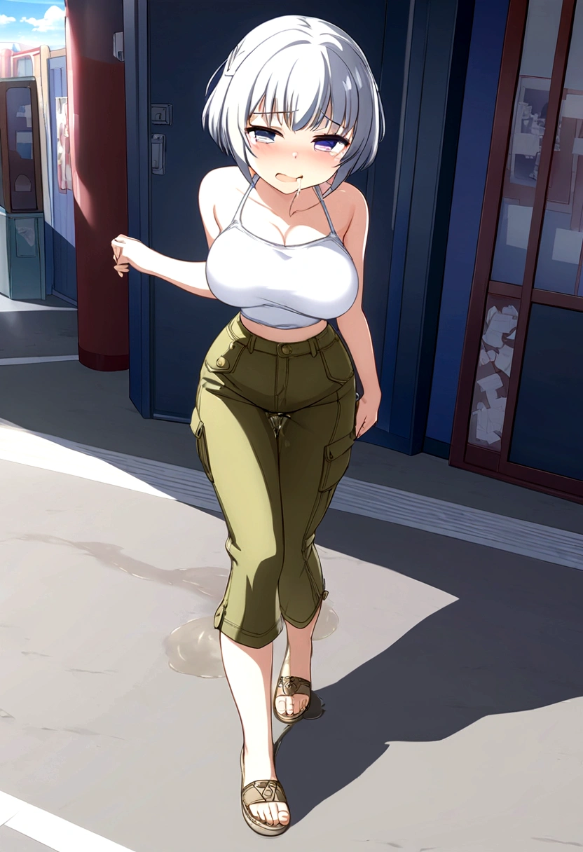 Cold. Runny nose. Nasal mucus. Snot. Urinary incontinence. She wants to pee. She needs to pee. She has a strong, desperate urge to pee. She peed herself. Disabled person. Amputee. Amputated hands. Standing. Full body. Official art. Extremely detailed CG Unity 8k wallpaper. Ideal lighting. Ultra high resolution 4K. Super detailed 8K. A high resolution.