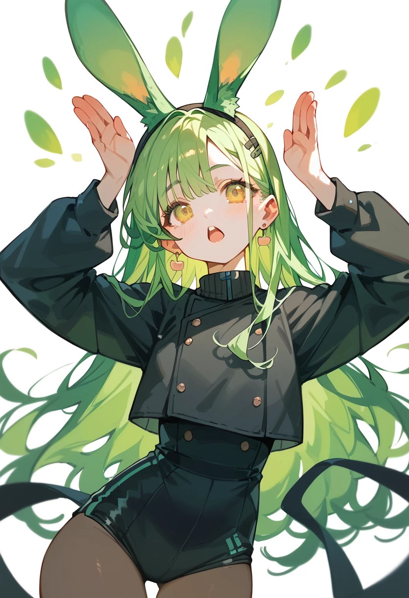 1girl, ultra high res, green hair, bunny ear pose