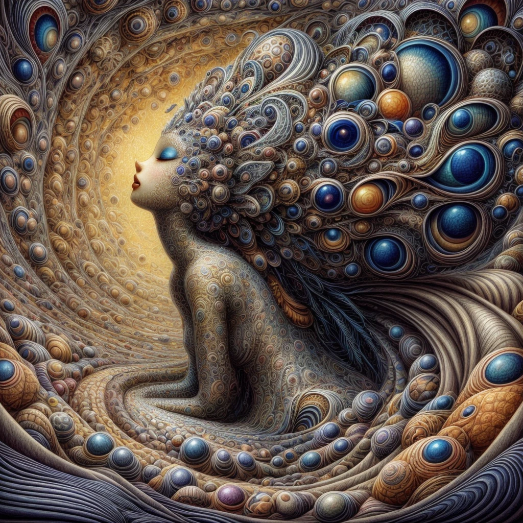 Naoto Hattori's painting depicting a woman, surrealism art, highly detailed, surrealistic fantasy background, style of Naoto Hattori, AIDA_NH_humans
