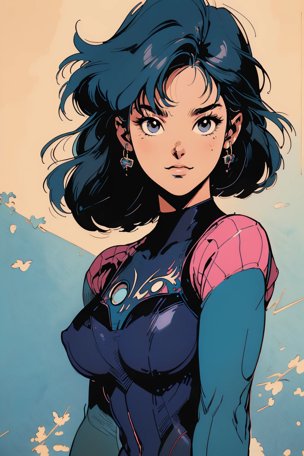 90s anime, vintage classic anime aesthetic, (masterpiece, top quality, best quality, official art, beautiful and aesthetic:1.2),highly detailed face,1girl,gwen, (portrait:1.3),spider-gwen suit , bodysuit superhero(extremely detailed,highres, highest detailed,8k,absurdres,CG),happy,full body pose,cowboy shot,cute smile.full body pose