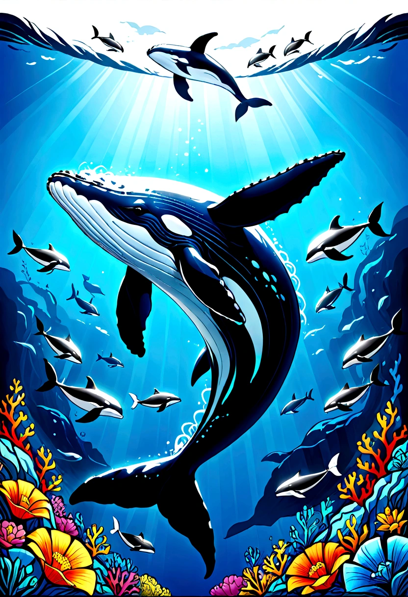 whale line art style,coloring page, no background