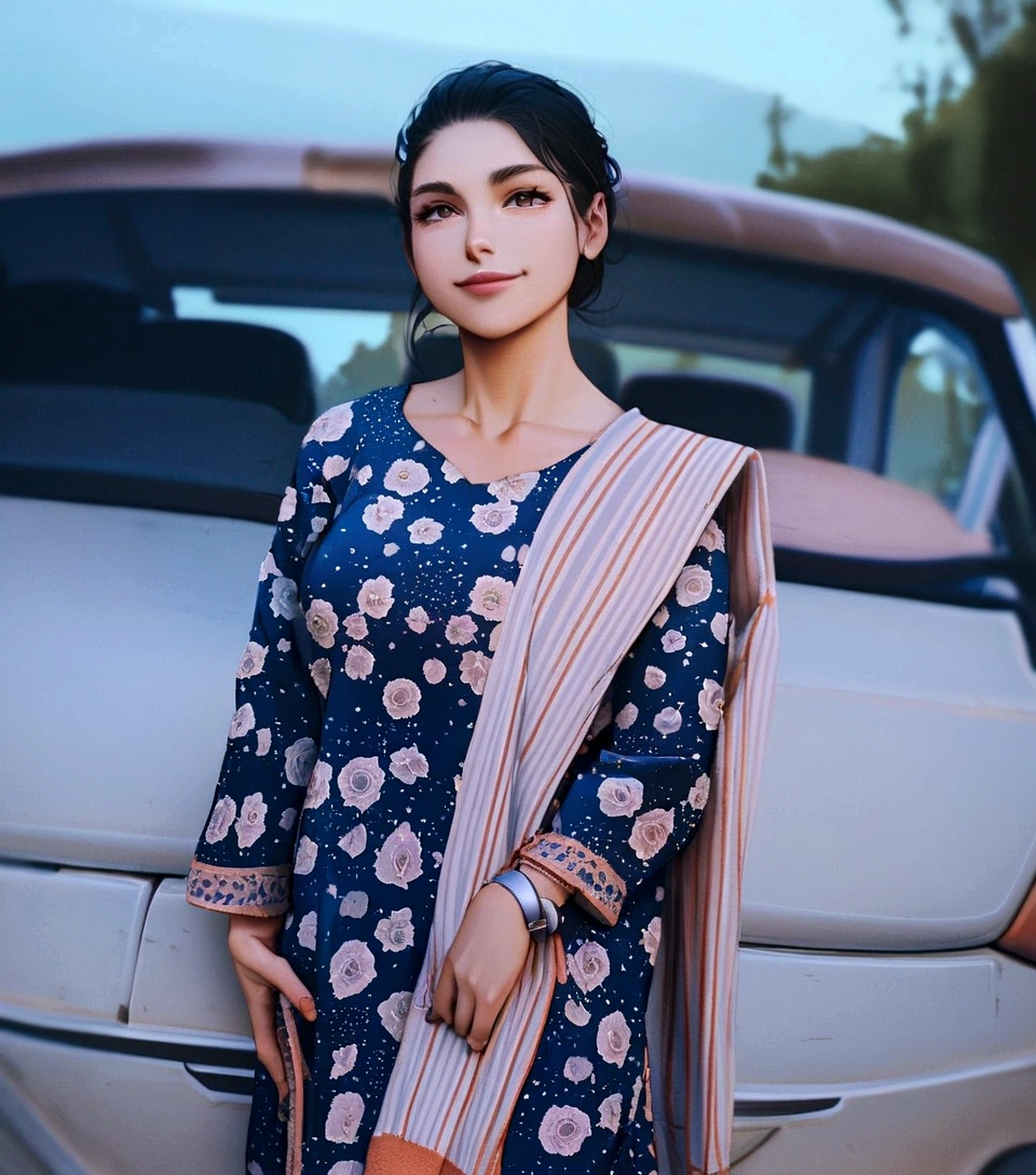 a perfect well-lit (closeup:1.15) (medium shot portrait:0.6) photograph of a beautiful woman standing on the hiking trail, wearing an intriguing outfit, looking at me, coy slight smile