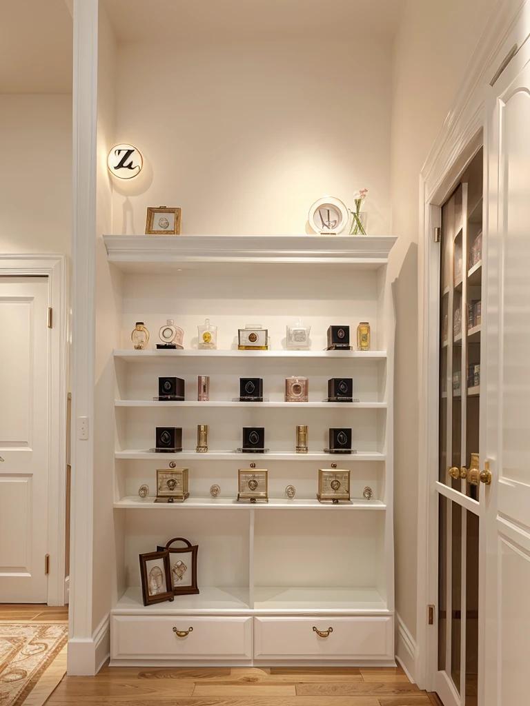 classy perfume shelves with z logo