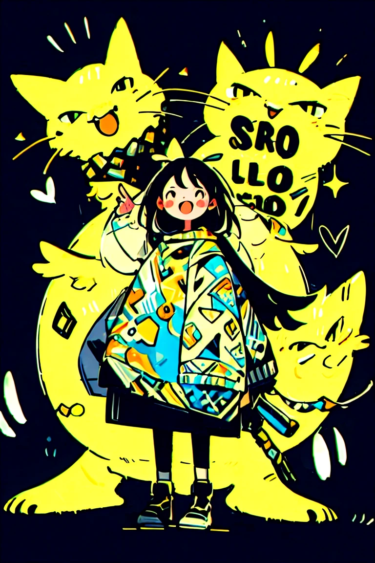 Sticker,Masterpiece,best quality,highres,high quality, mj-tyg,solo,(1girl:1.1),happy,plain dark Black background