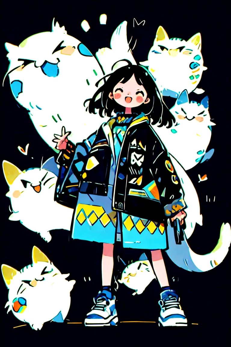 Sticker,Masterpiece,best quality,highres,high quality, mj-tyg,solo,(1girl:1.1),happy,plain dark Black background