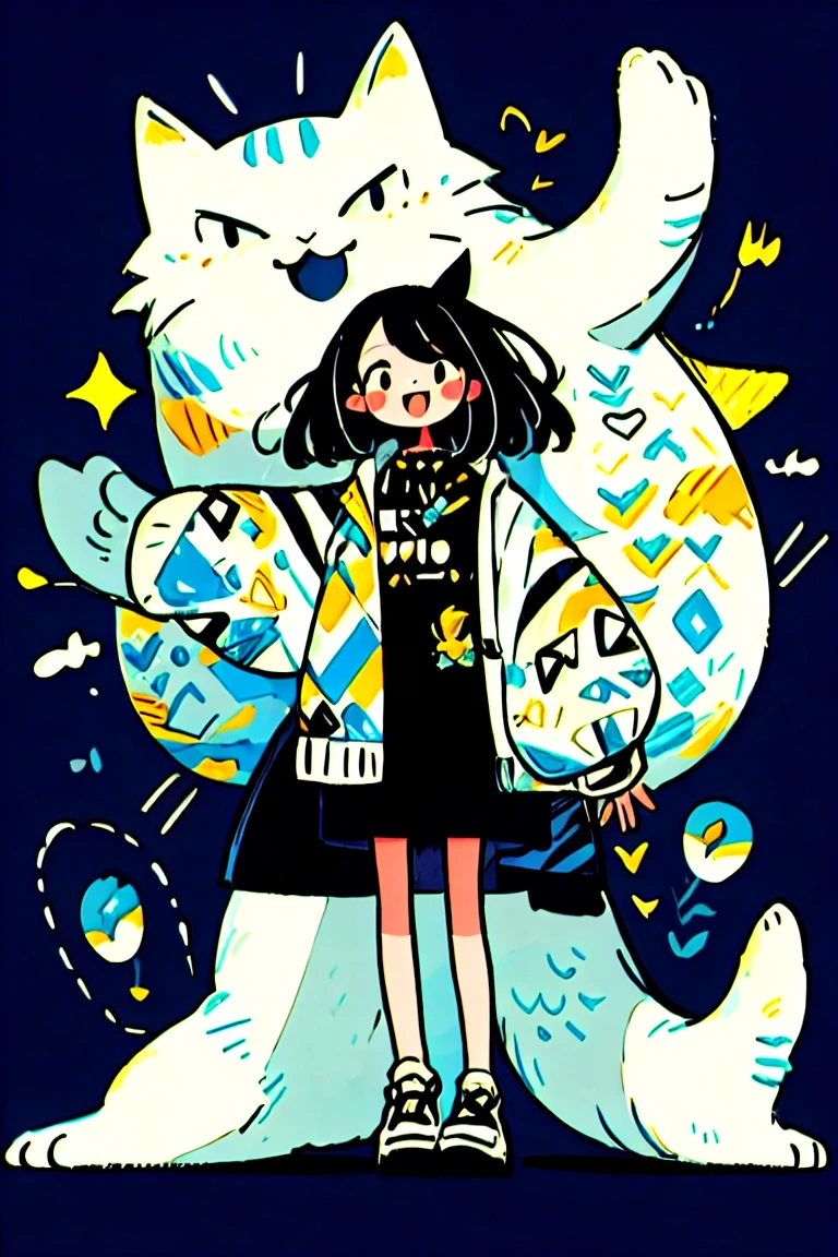 Sticker,Masterpiece,best quality,highres,high quality, mj-tyg,solo,(1girl:1.1),happy,plain dark Black background