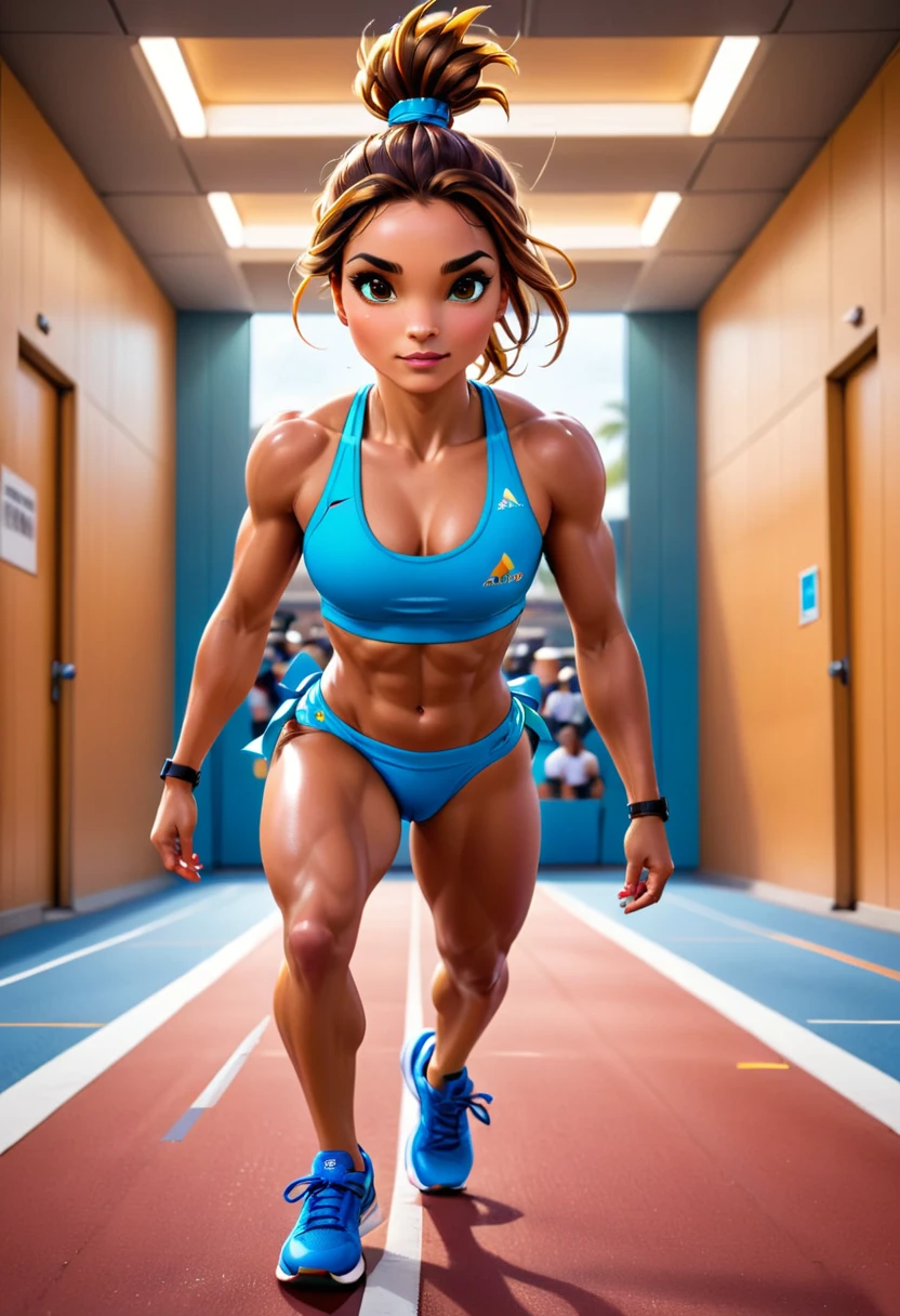 a close up shot on a ((anthmorph turtle: 1.3)) sprinter in a running lane getting ready to sprint in the Olympics, tense look, getting ready to sprint, (best detailed face: 1.3), lean muscled body, sweat beads on forehead, (wearing athletic shirt, pants and sneakers: 1.2), (anatomically correct: 1.4), (full body shot: 1.1) , vibrant, Ultra-high resolution, High Contrast, (masterpiece:1.5), highest quality, Best aesthetics), best details, best quality, highres, ultra wide angle, 16k, [ultra detailed], masterpiece, best quality, (extremely detailed), Cinematic Hollywood Film, Anthro... woman