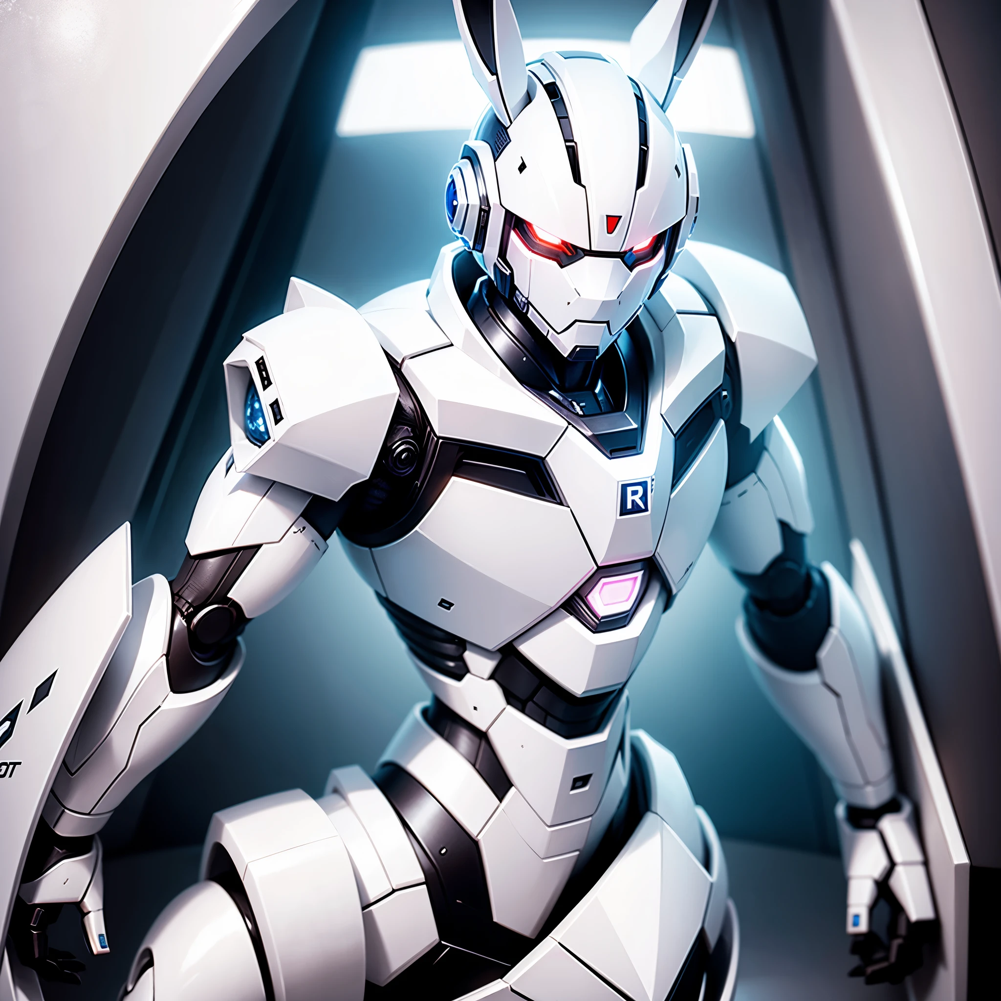 robot rabbit, White color, male gender, portrait photo style, non-human,