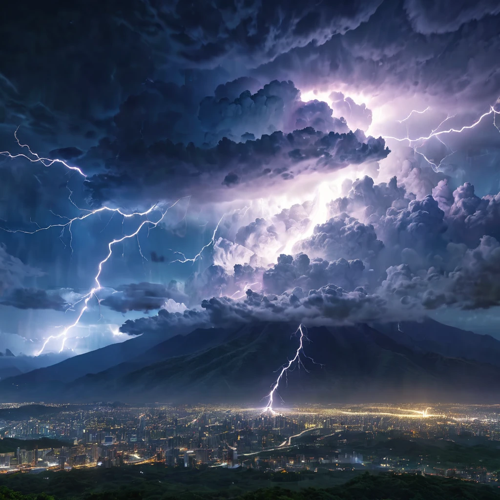 Crystal Cloud, Lightning strikes、Earth, Atmospheric perspective, 8k, Super Detail, Accurate, highest quality, lightning、Sharp images、High color reproducibility、Attention to detail、live-action、Alluring、
