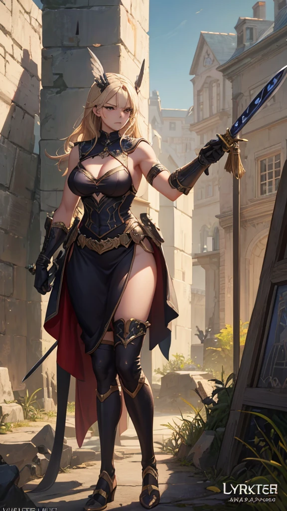 (masterpiece, 4K ,Super detailed:1.2), (anime:1), (Perfect quality), The whole body is shown, View Viewer, Holding a sword, Valkyrie, Desperate look, Muscular and ultra violent women, Powerfully々And, RPG concept art character, Gauntlet, Elegant appearance