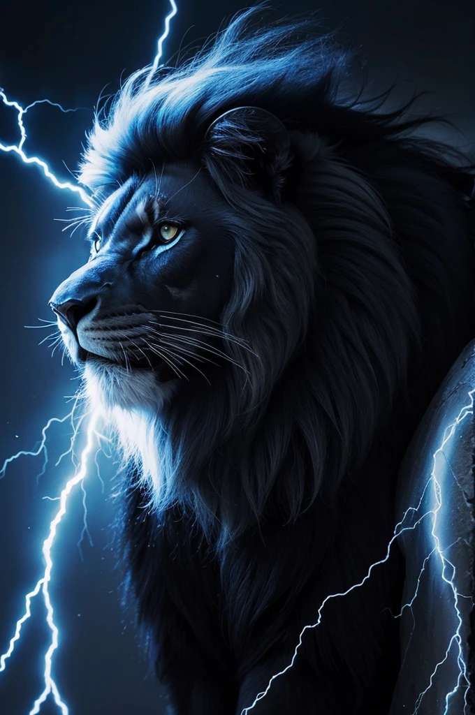 Black lion with lightning for a mane