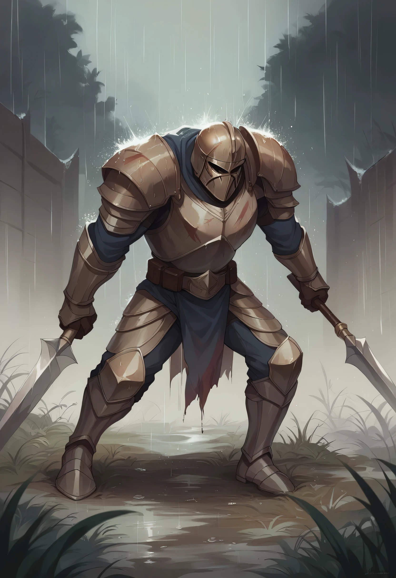 The defeated warrior King Xerxes on the ground in the rain and surrounded by Spartan warriors with spears watching the mystery of Xerxes