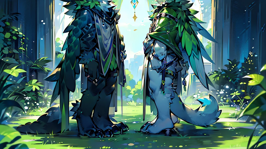 (Ultra Detailed), (masterpiece), (best quality),Light green wolf，kakapo，There is a pair of green bird wings on the back，Standing