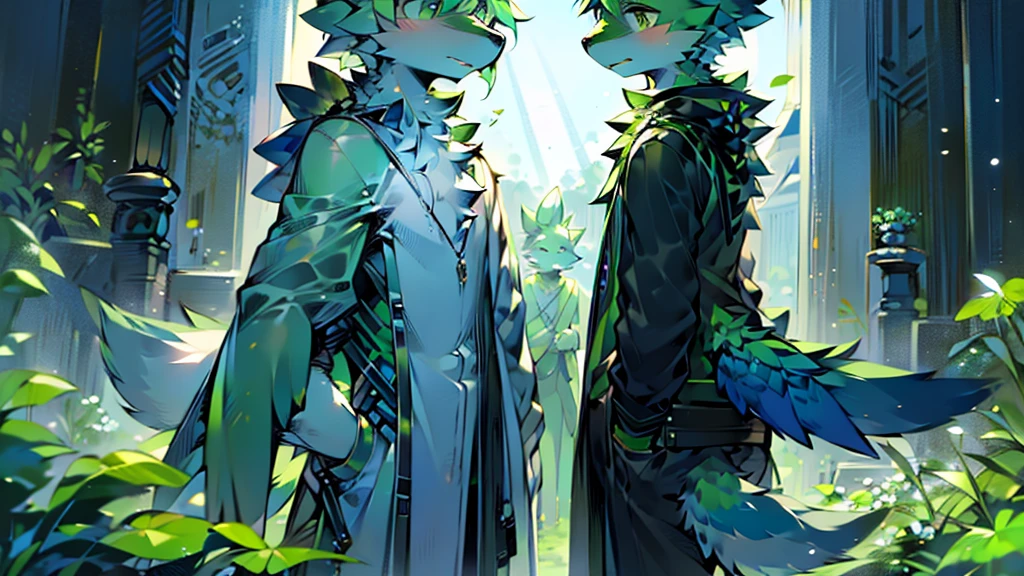 (Ultra Detailed), (masterpiece), (best quality),Light green wolf，kakapo，There is a pair of green bird wings on the back，Standing