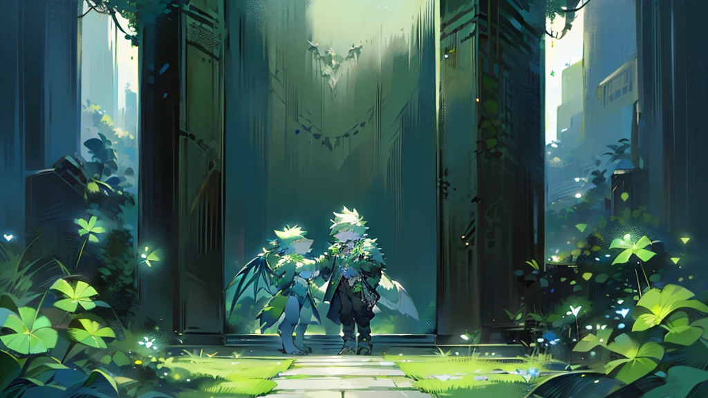 (Ultra Detailed), (masterpiece), (best quality),Light green wolf，kakapo，There is a pair of green bird wings on the back，Standing