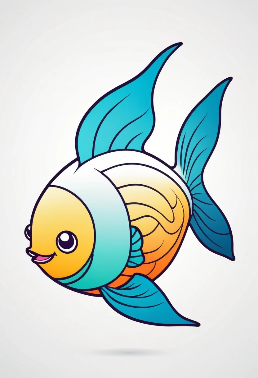 happy colored fish, kawaii style, outline, vector, white background