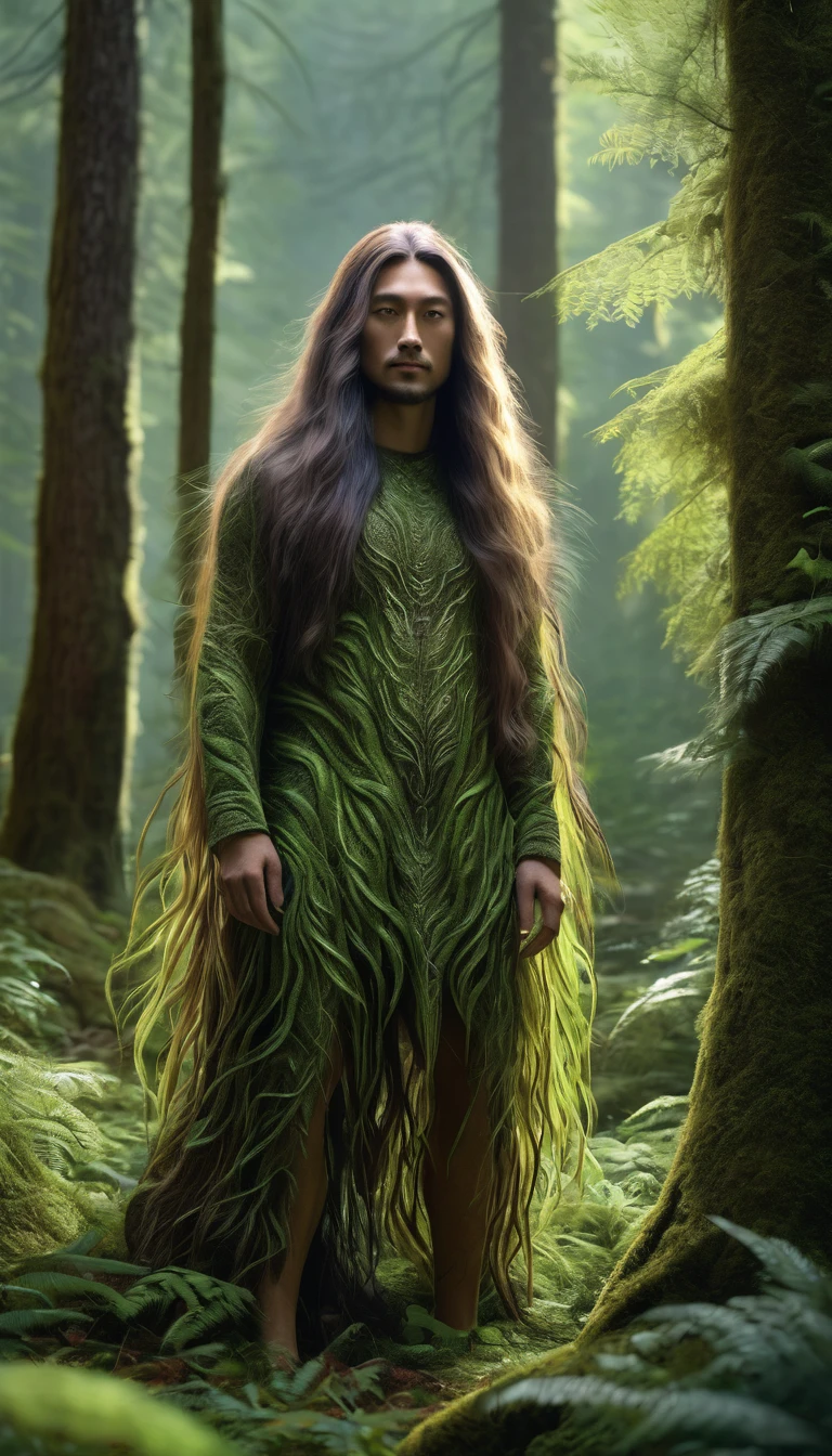 Panorama，There is a creature in the forest，Human-like appearance，Covered with long hair（best quality，4K，8K，High level，masterpiece：1.2），Ultra Detailed，（lifelike，Photo real，Photo real：1.37），Highly detailed animals，Complex patterns，Realistic lighting，Fantasy Creatures