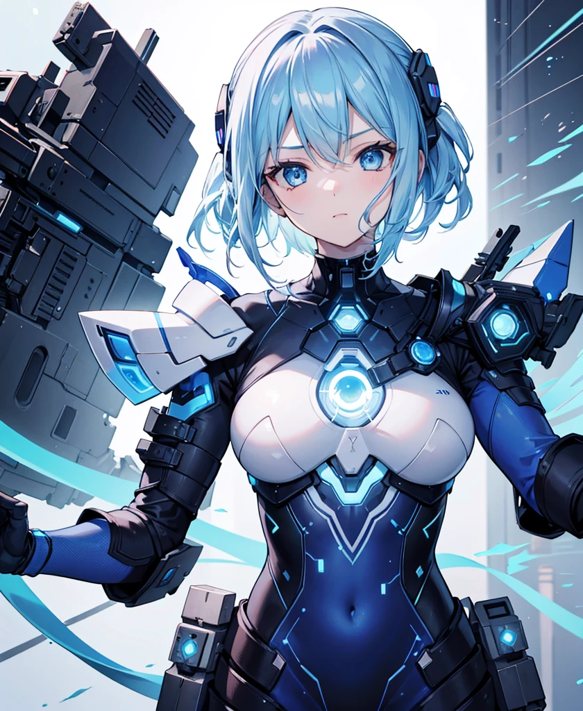 8K, Highest quality, (real:1.4), Original photo, 1 girl, Asari Hair, Biological Amplifier, refined armor, posture: Peace talks between warring factions, smart blue eyes,whole body