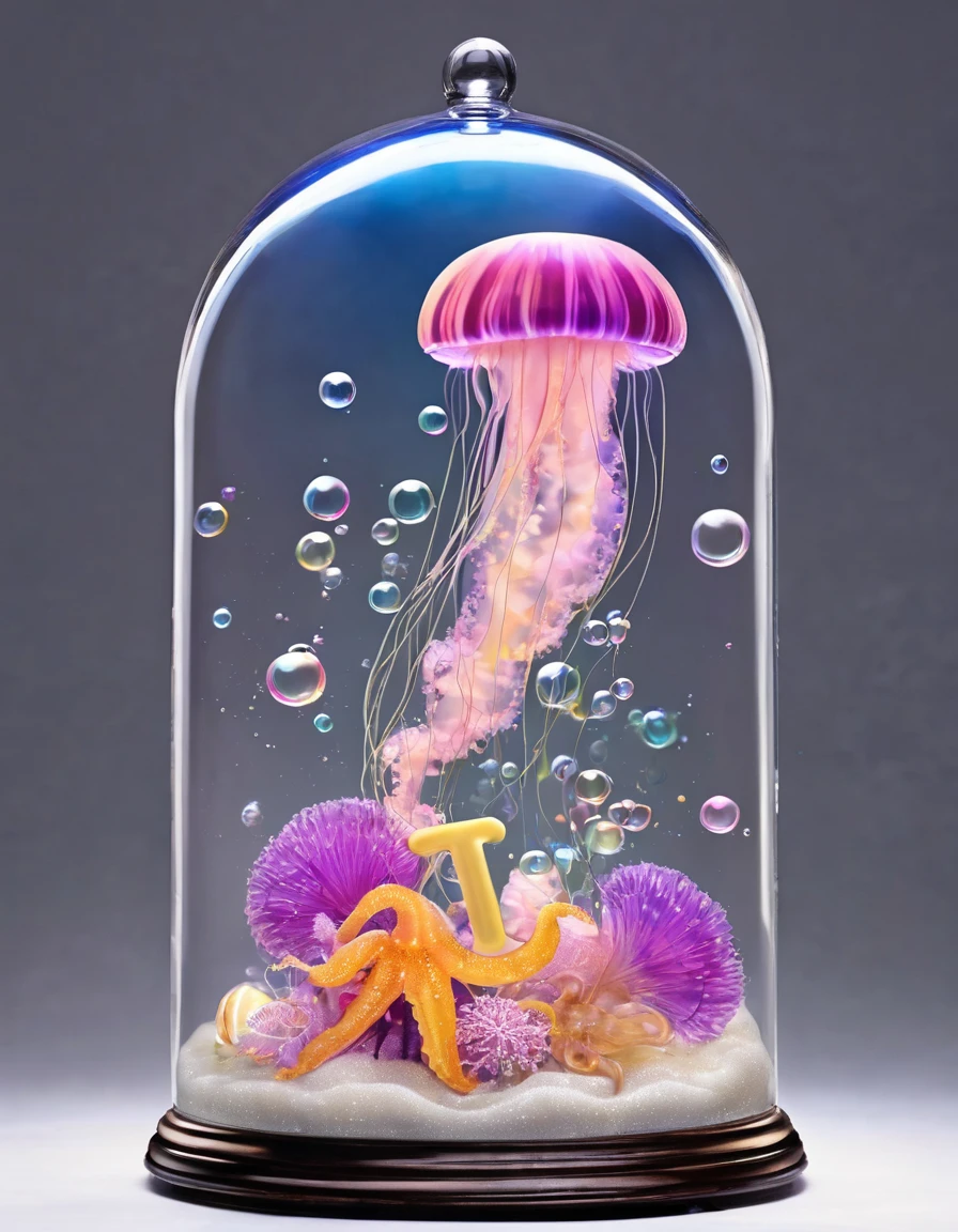 Jellyfish in a glass dome、Decorate your initial T with bubbles