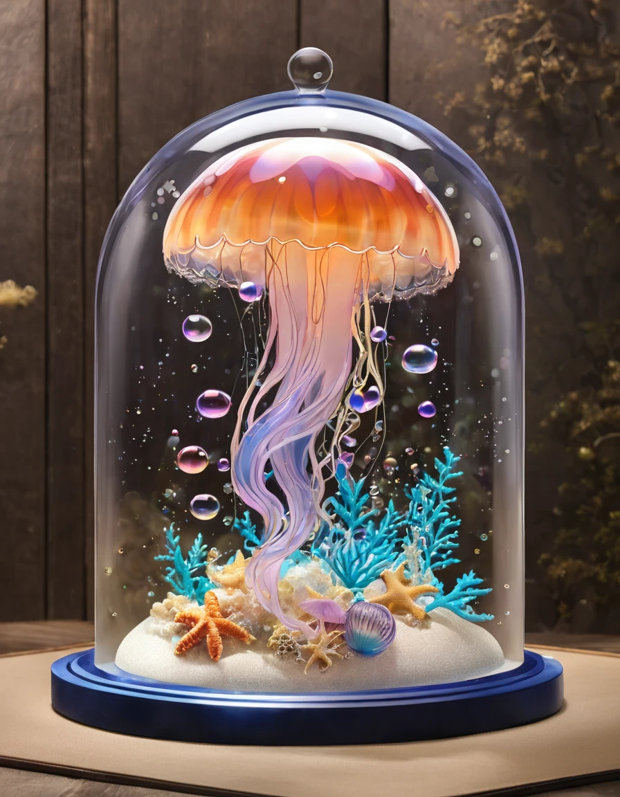 Jellyfish in a glass dome、Decorate your initial T with bubbles