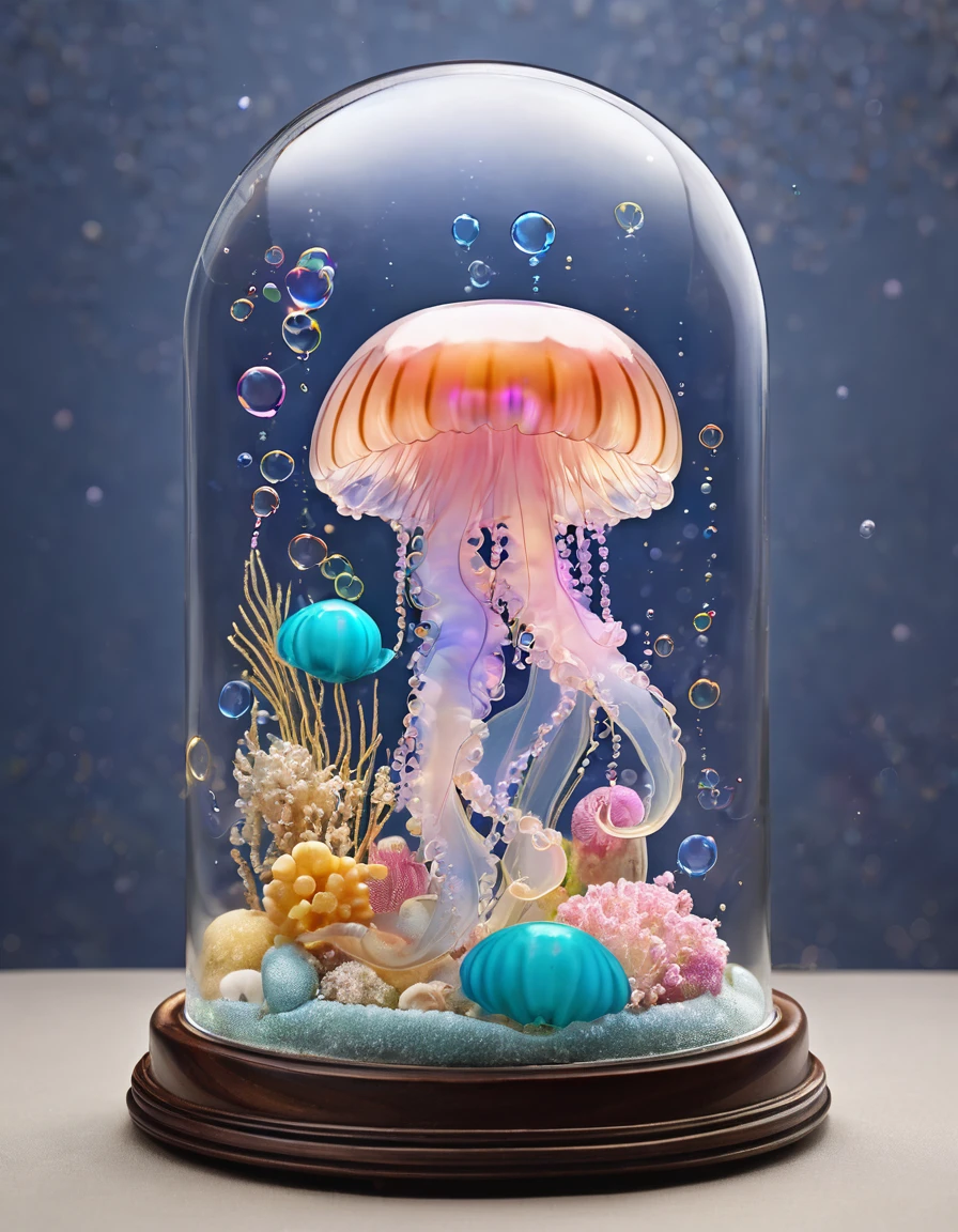 Jellyfish in a glass dome、Decorate your initial T with bubbles