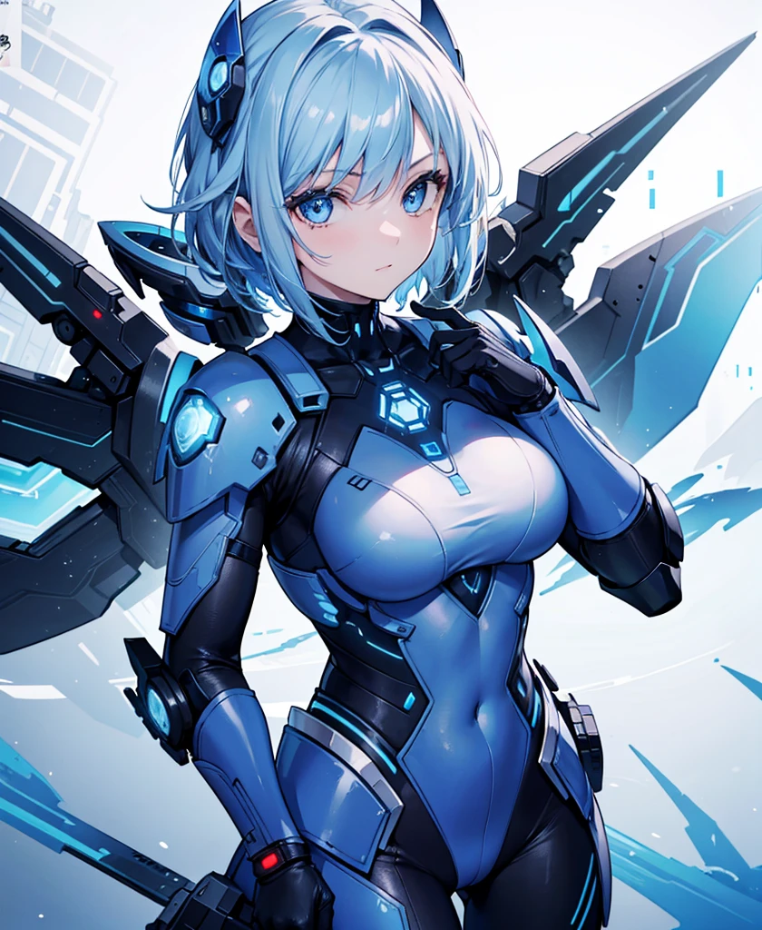 8K, Highest quality, (real:1.4), Original photo, 1 girl, Asari Hair, Biological Amplifier, refined armor, posture: Peace talks between warring factions, smart blue eyes,whole body