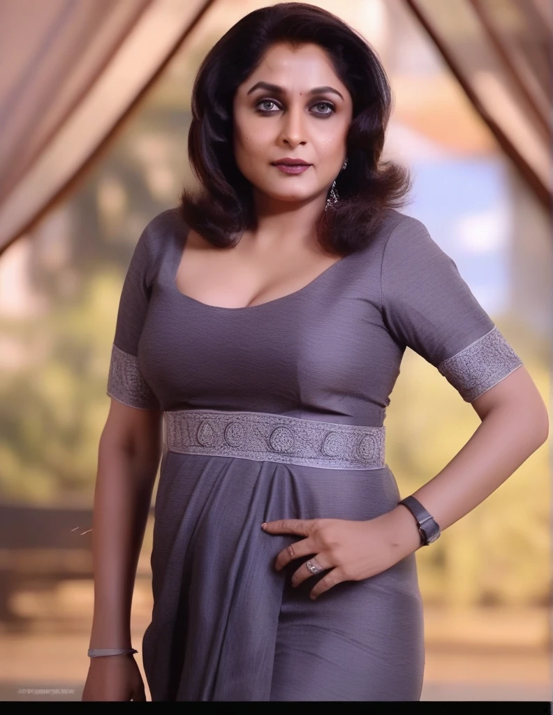 RamyaKrishnan,Classic portrait ultra detailed, soft light, natural light, cinematic light, (depth of field), ideal female form, (((masterpiece, good quality, intricate details, high quality, best quality, 8k, in focus, sharp focus)))intri , design, 4k, cinematic lighting((((big boobs)))) , (((nude body))) 