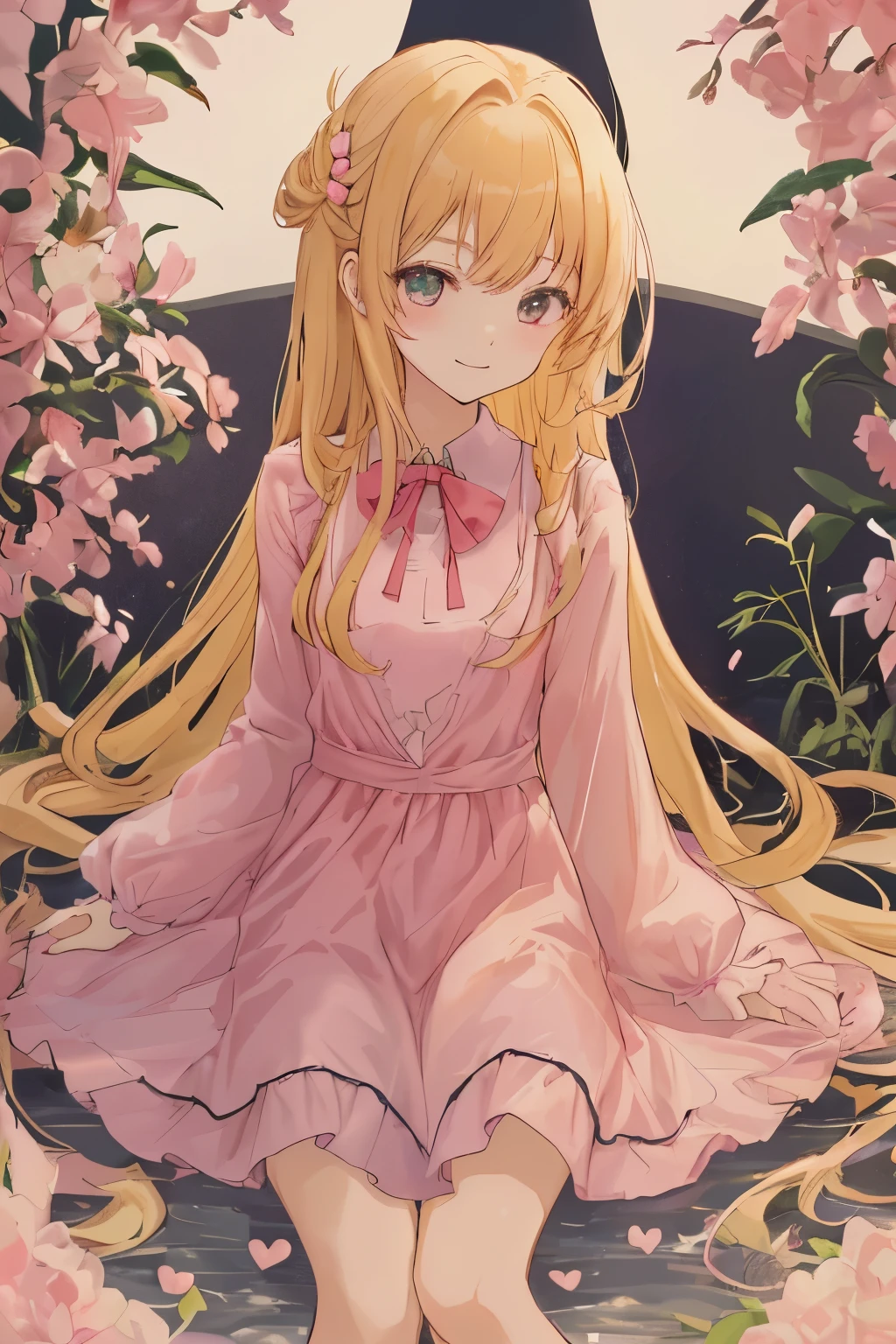 1_girl, (anime, kawai:2), (masterpeice, best_quality, simple, cute, dreamy, vibrant, clean:1.5), (cute, cute_smile, young:1.8), (delicate, beautiful, thin:1.5), (girlfriend, angel:1.6), (green_eyes, simple_eyes:1.5) (long_hair, blond_hair, wearing_pink_dress, pink_angel_wings, sexy_gloves:1.8), extremely_delicate, (love_magic:1.5), (age_size_fits_body), (small_thighs:1.3), (breasts), (eye_level:1.3), (heart_magic, love:1.5)