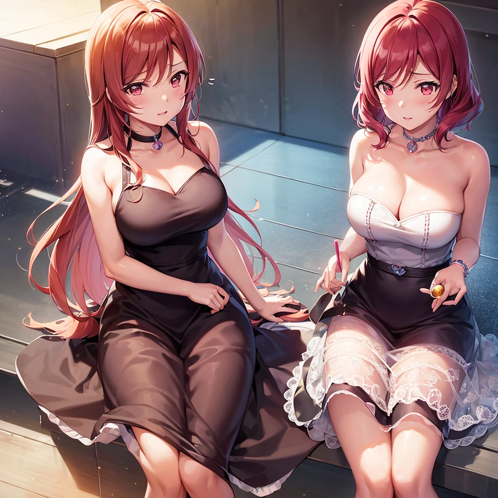 love live! school idol project,love live!,nishikino maki, love live! style, gradient, best detailed girl, sit, flying sweatdrops, woman, large breasts, dress, Epic Light and Shadow, Phobia of giant objects, extremely detailed CG unity 8k wallpaper, the best quality, detailed and intricate,