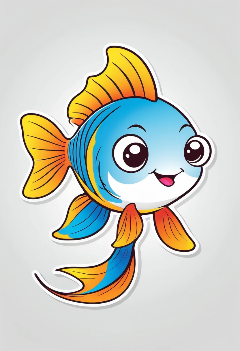 happy colored fish, kawaii style, outline, vector, white background
