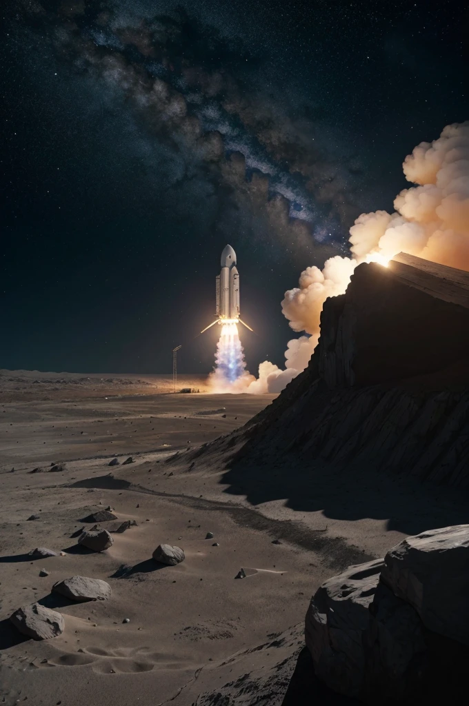 Generate a high-resolution, realistic thumbnail for a YouTube video featuring Chandrayaan-3. The thumbnail should include:The Moon as a detailed, prominent background element.A rocket in mid-launch, capturing the excitement and energy of liftoff.Chandrayaan-3 depicted in space, with clear and accurate details of the spacecraft.Ensure the composition is dynamic and visually engaging, with vibrant colors and realistic textures to make the thumbnail eye-catching. The overall scene should convey the awe and ambition of space exploration."