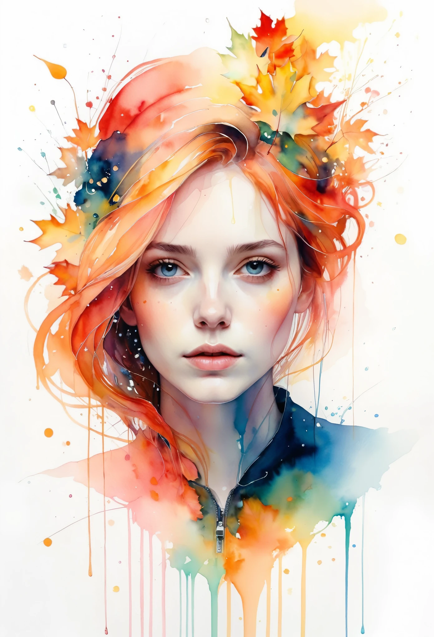 woman with agnes cecile, Luminous design, Soft colors, Ink Drops, Autumn Lights