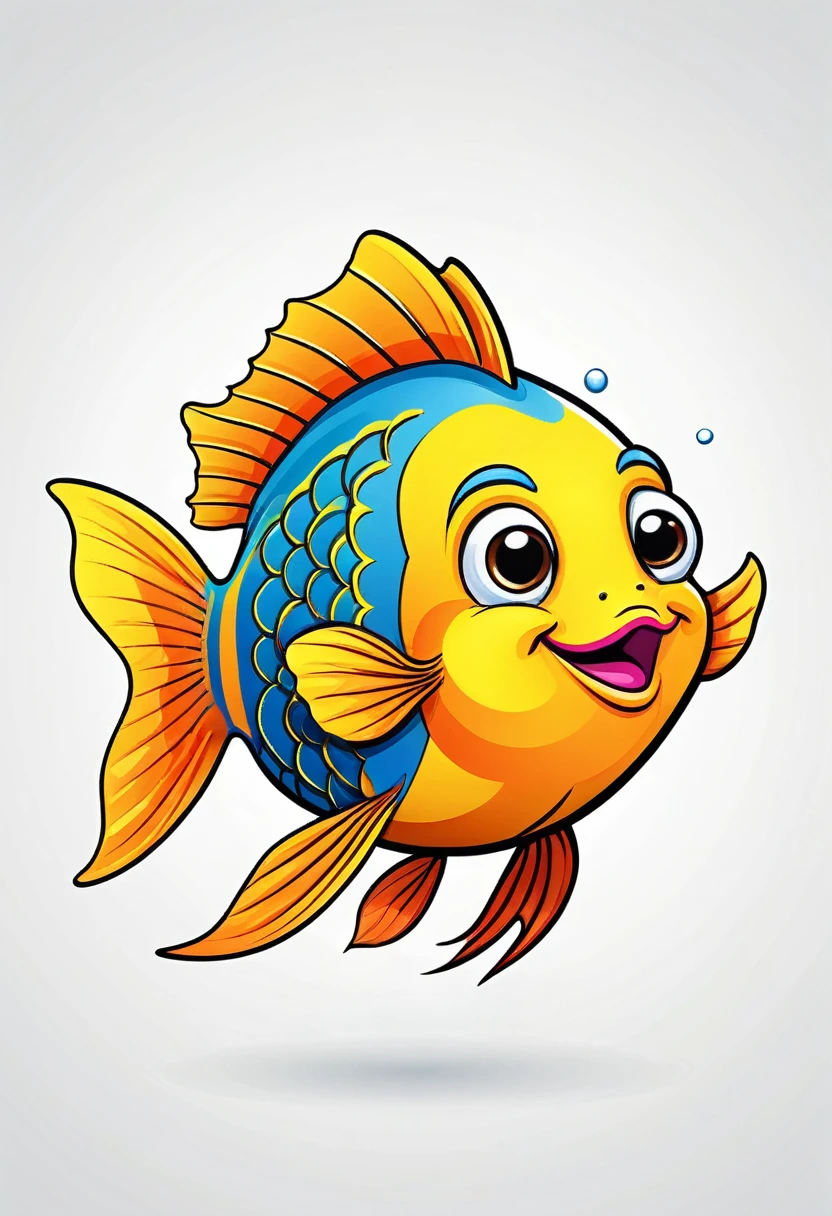happy colored fish, Cartoon style, outline, vector, white background