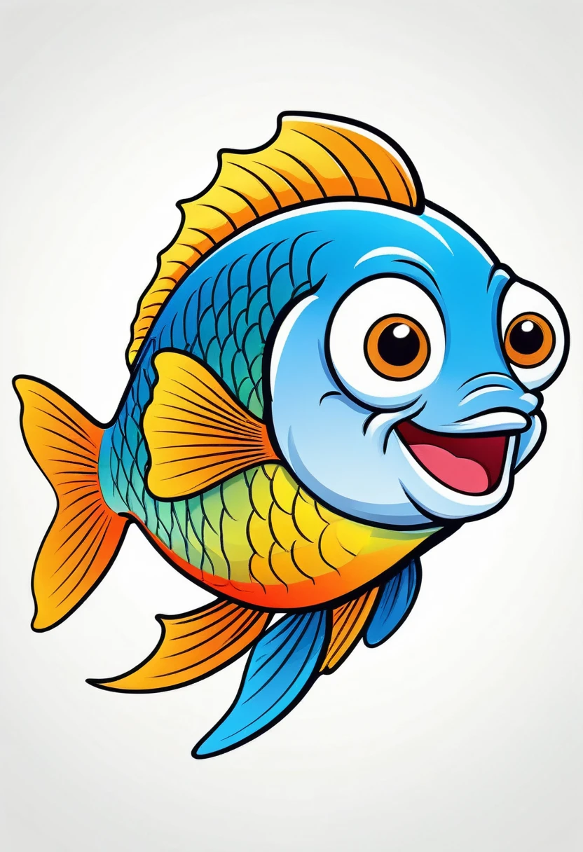 happy colored fish, Cartoon style, outline, vector, white background