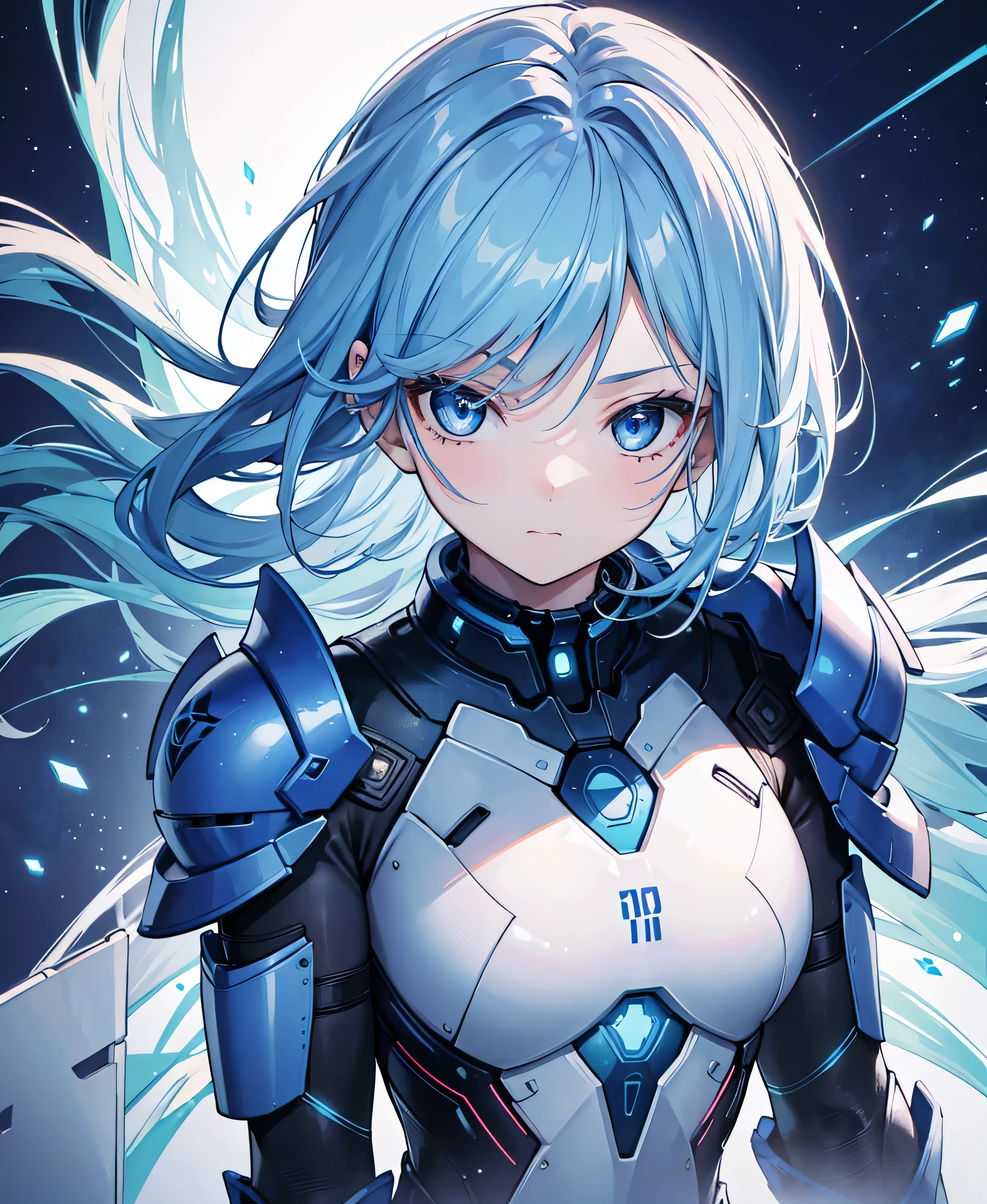 8K, Highest quality, (real:1.4), Original photo, 1 girl, Asari Hair, Biological Amplifier, refined armor, posture: Peace talks between warring factions, smart blue eyes,whole body