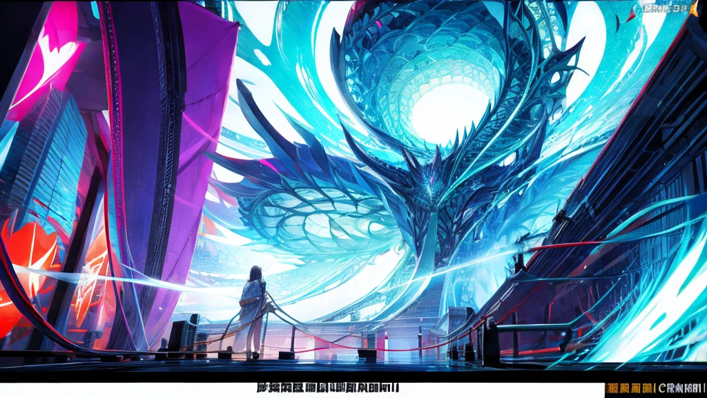 ((Highest quality)), (detailed), background、Illustrated style、White wall、cyber-、Large monitor on the wall、Dim lighting