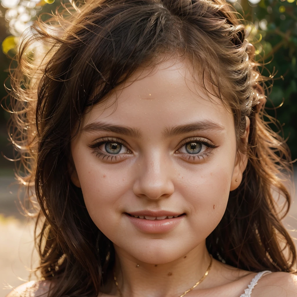 A 3--old e girl, beautiful detailed eyes, beautiful detailed lips, extremely detailed eyes and face, long eyelashes, adorable smile, natural lighting, golden hour, photorealistic, 8k, best quality, highly detailed, masterpiece, portrait, fine art photography, soft bokeh, warm color tones