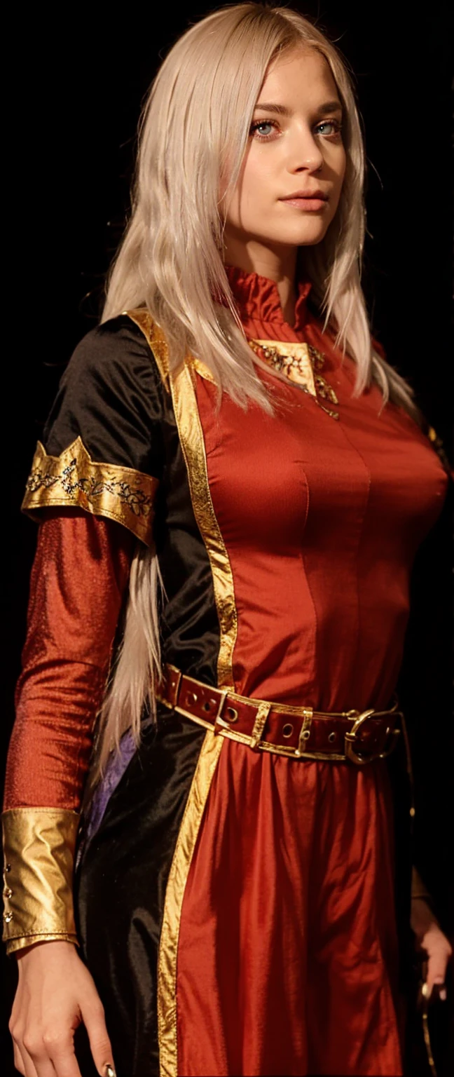 Girl, silver-gold hair, purple eyes,