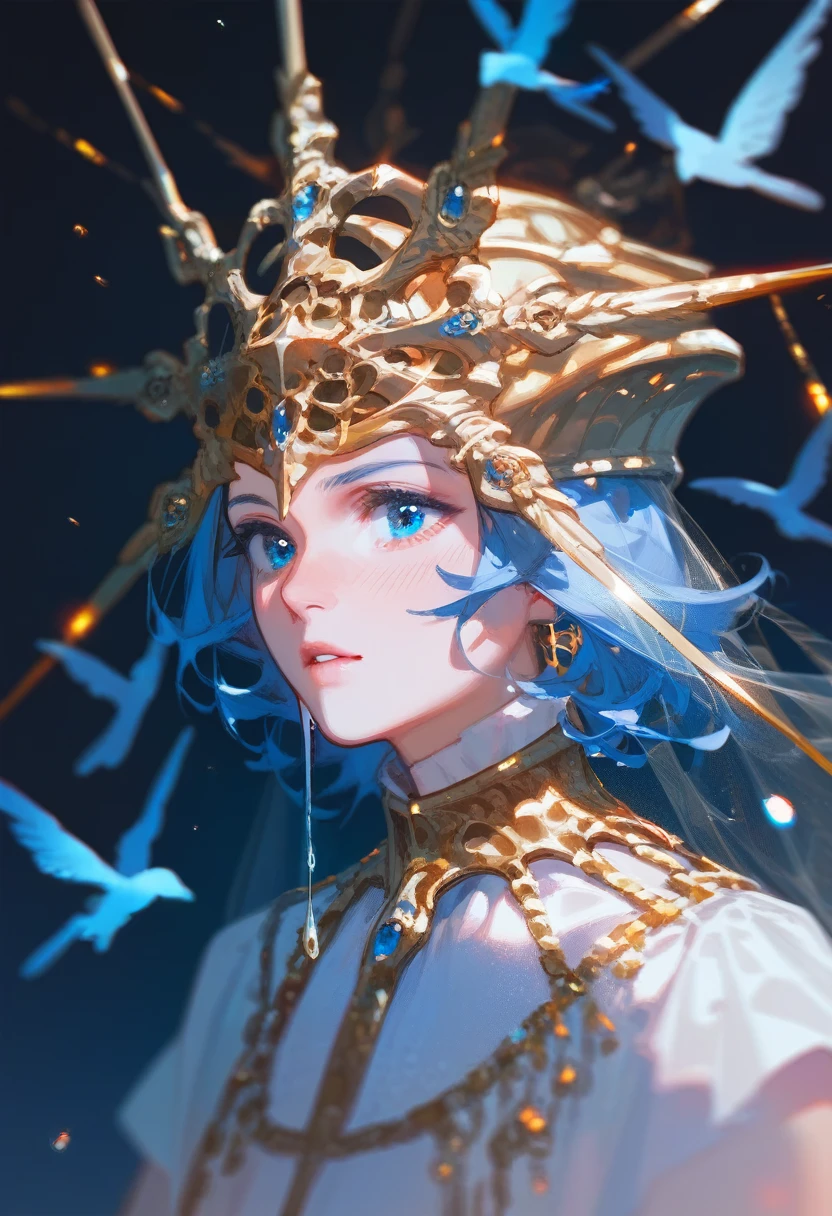 Glassy, blue eyes, dripping gold, angels