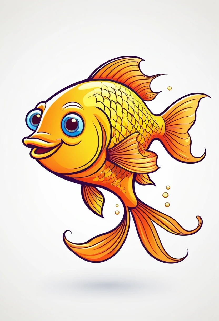 happy colored fish, Cartoon style, outline, vector, white background