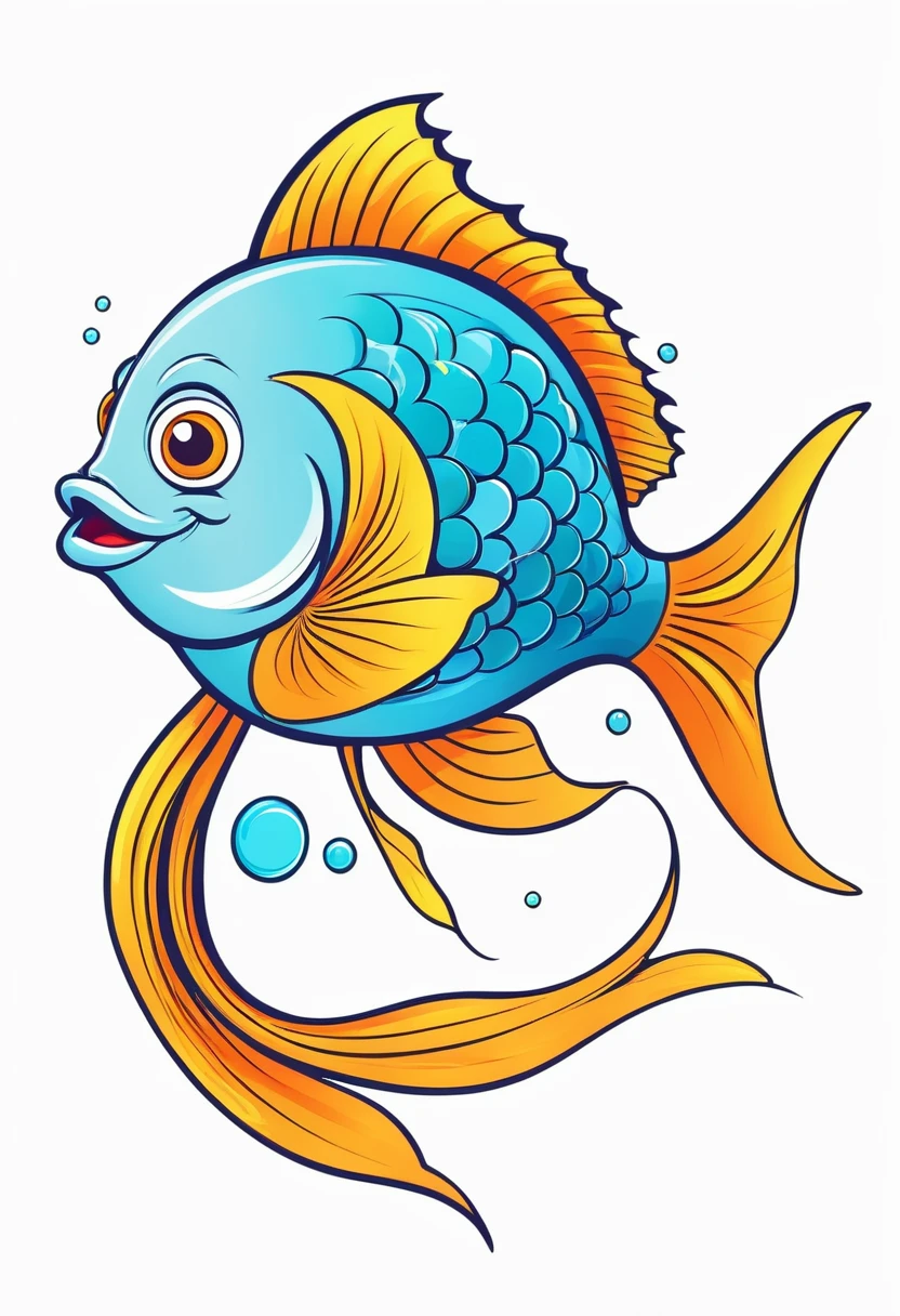 happy colored fish, Cartoon style, outline, vector, white background