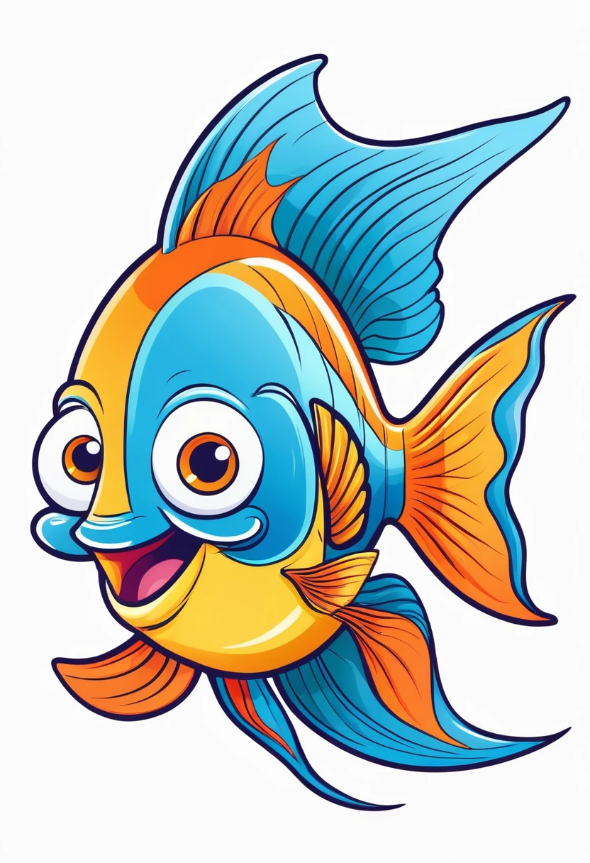 happy colored fish, Cartoon style, outline, vector, white background