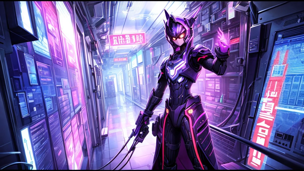 ((Highest quality)), (detailed), background、Illustrated style、Cyber hotel、corridor
