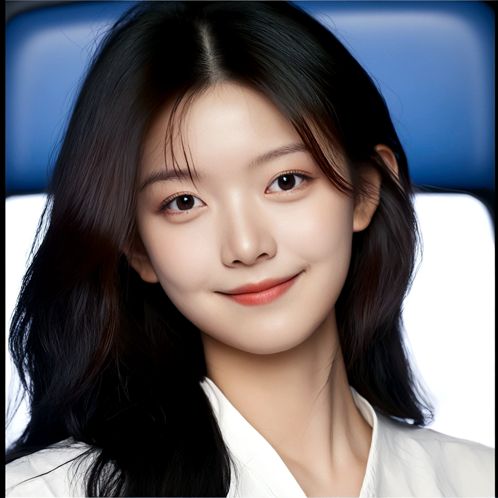 1girl, solo, looking at viewer, smile, black hair, closed mouth, female focus, black eyes, lips, portrait, realistic