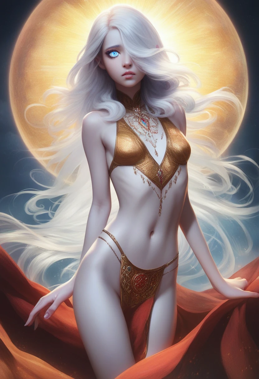 1girl, masterpiece, best quality, 8k, detailed skin texture, detailed cloth texture, beautiful detailed face, intricate details, ultra detailed, girl, halfling girl, halfling, pale skin, short, short stature, very long silver hair, straight hair that curls at the end, small breasts, pouty lips, masterpiece, best quality, dynamic pose, 8k, hair covering one eye, anime eyes, bright blue eyes, detailed eyes, big round eyes, realistic eyes, windy, eyeliner, shy personality, lots of belts, wind magic, fantasy, dungeons and dragons, detailed leather clothing, detailed fur trim, detailed fur trim