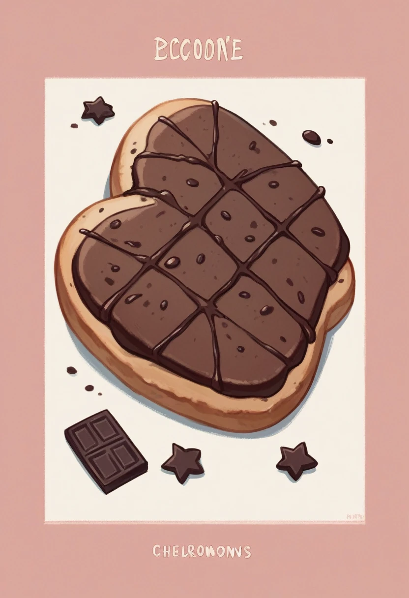 the text that is written "sweet tooth" in the shape of a cookie and chocolate with a pink border and chocolate browns spread all over the place relismo white background