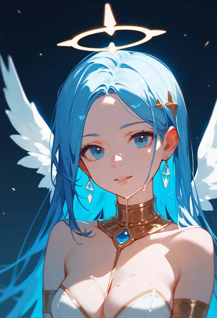 Glassy, blue eyes, dripping gold, angels
