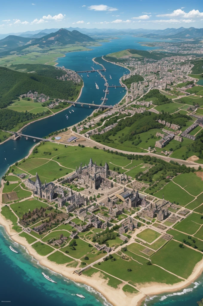 Medieval world with a fortified city