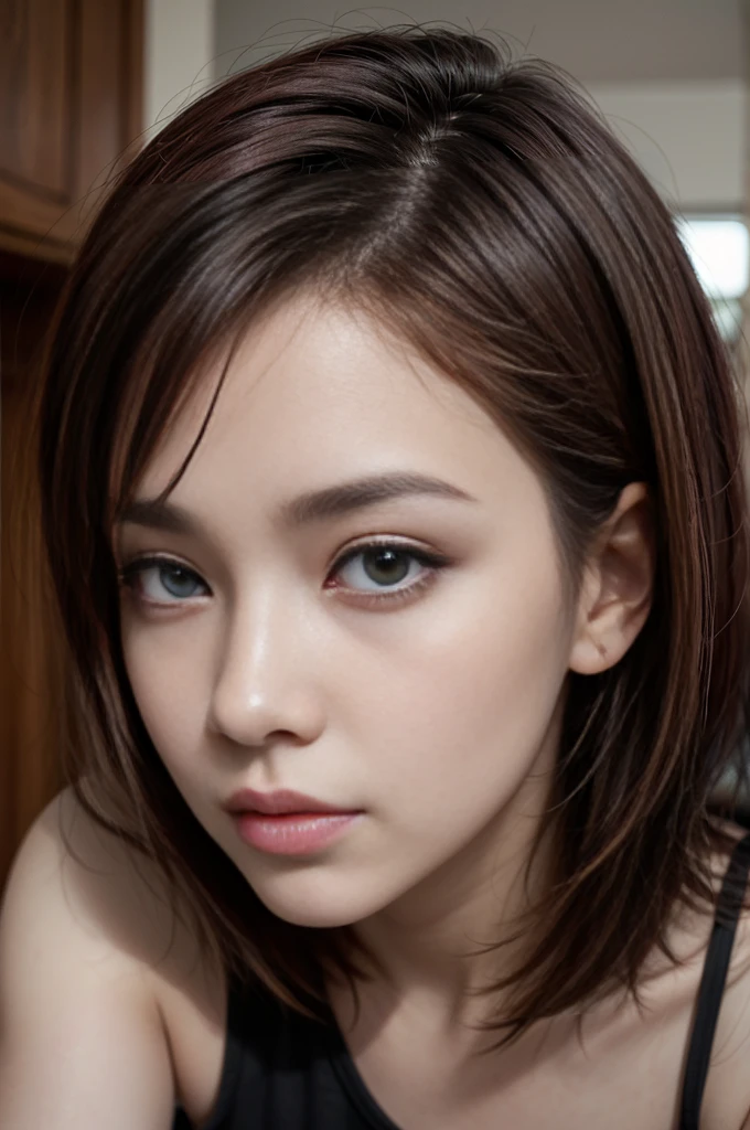 muff, red hair, black hair, multicolored hair, short hair,